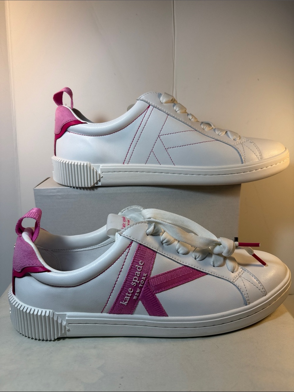 kate spade White and Pink Low-Top Sneakers
